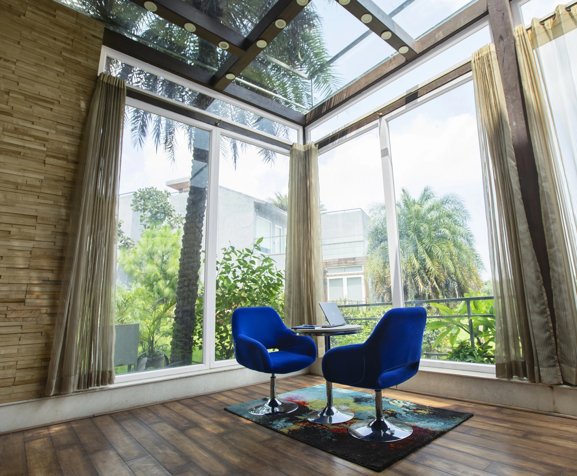 SOHOM glass skylight lounge installation